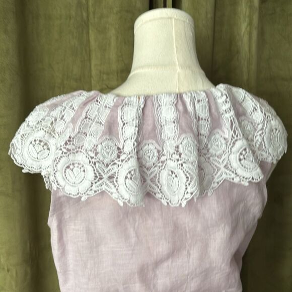 Miguelina 100 % linen crochet lace detailed lavender romper, M - Picture 12 of 16